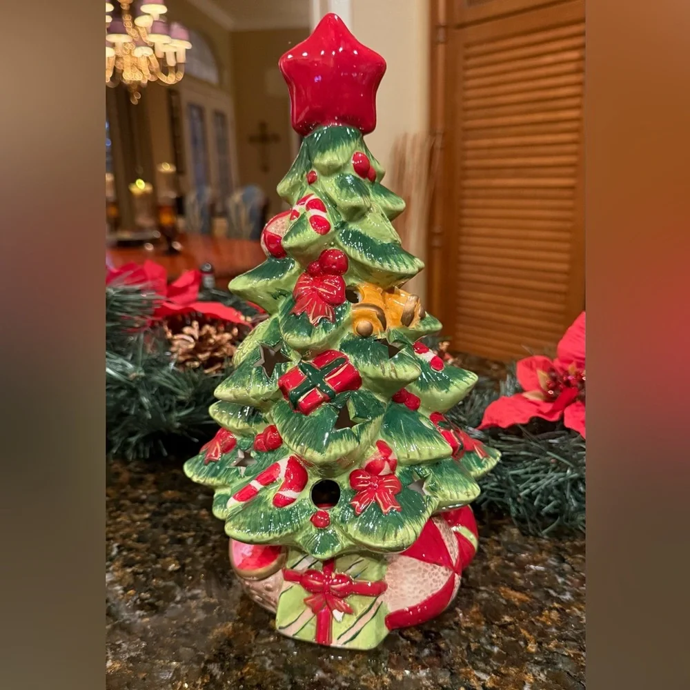 Festive Ceramic Christmas Tree with Red Star